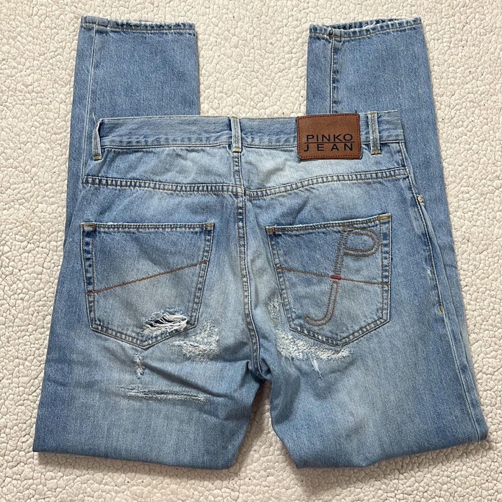 PINKO Light Wash Denim Blue High Rise Distressed Skinny Jeans Size 27